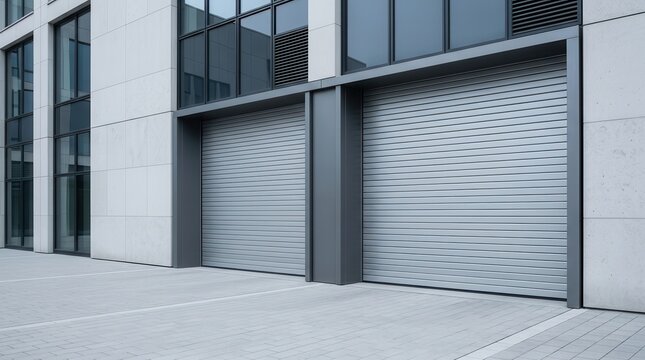 Modern industrial building featuring large automatic roller doors for secure access.