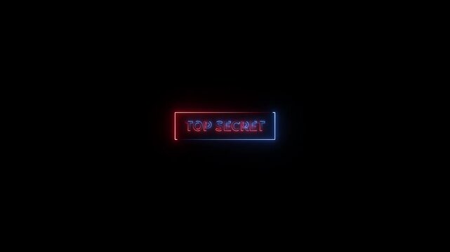 Glowing neon rectangle Top secret grunge stamp symbol editable text effect on black background.4k motion graphics video animation