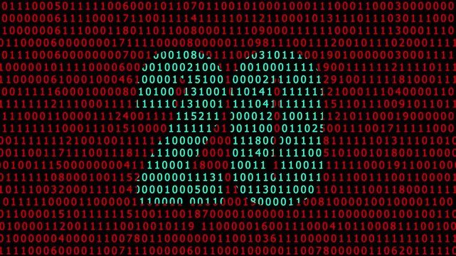Digital number 20 countdown on red binary code background, cyber security and technology concept twenty