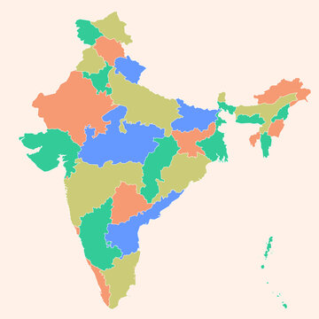 Colorful India political map with clearly labeled, separated layers. Vector illustration.