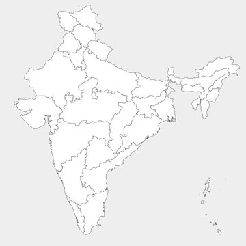 Lined India political map with clearly labeled, separated layers. Vector illustration.