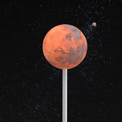 Stylized Mars Planet Model with Orbiting Asteroid in Deep Space Background © DieNoStyle
