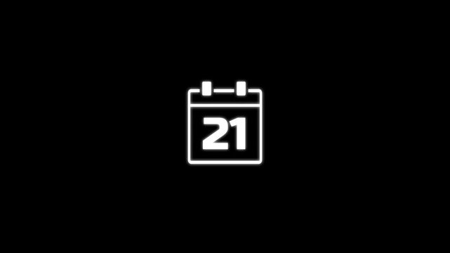 Animated calendar page icon for 21 day.Calender simple icon animation date change time month. 4k motion video animation.event planning and appointment concept.