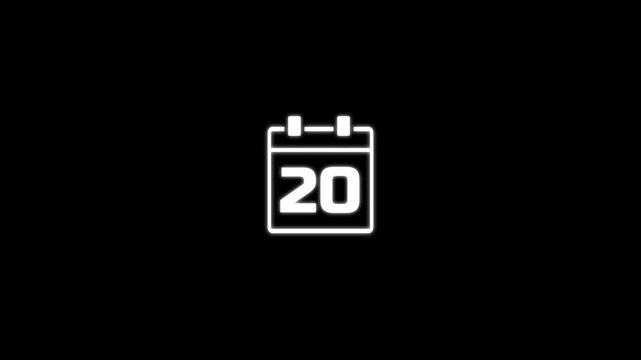Animated calendar page icon for 20 day.Calender simple icon animation date change time month. 4k motion video animation.event planning and appointment concept.