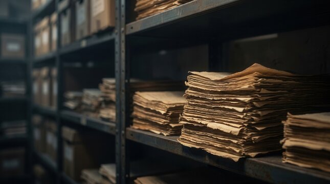 Historical archives containing a large collection of aged documents and important records.