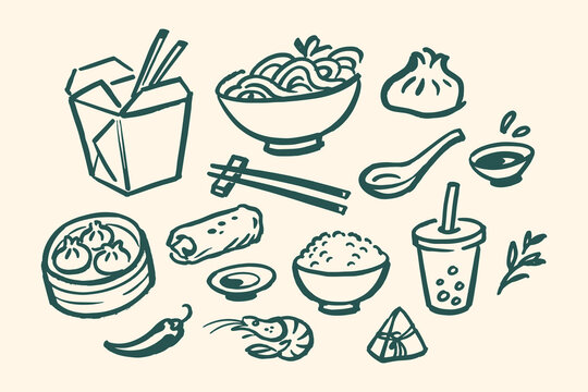 Asian Food Doodle Set Illustration