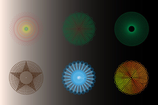 Colorful Geometric Spirograph Shapes Set on Dark Gradient Background