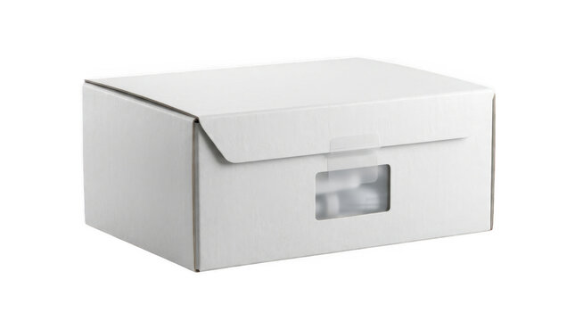 Cardboard mailing box with clear viewing window for safe product storage and transportation.