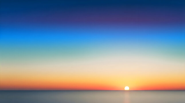 Sunset over calm ocean with glowing sun on horizon