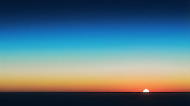 Sunset over calm ocean with glowing sky and setting sun
