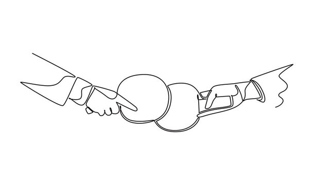 The students' hands clashed over the table tennis bat.extracurricular activities concept. Single line draw design. Full length animation illustration. High quality 4k footage