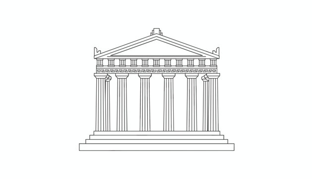 Historic Parthenon greek temple architecture represented in a clean black and white outline vector drawing.