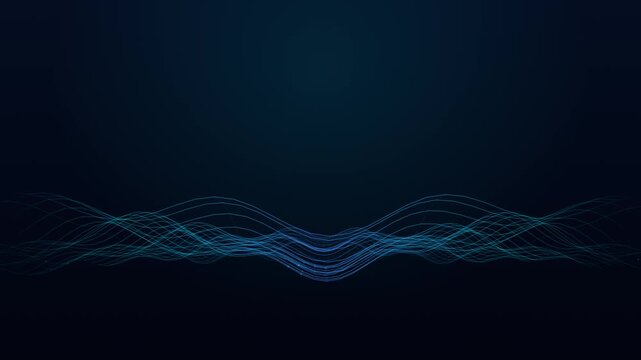 Digital blue wave motion lines move elegantly across dark space in this seamless futuristic network data stream animation video loop