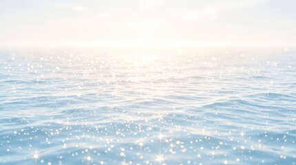 Naklejka premium 輝く水面と広がる青い海、太陽の光が反射する穏やかな水辺の風景、夏のバケーションやリフレッシュメントに最適な背景素材