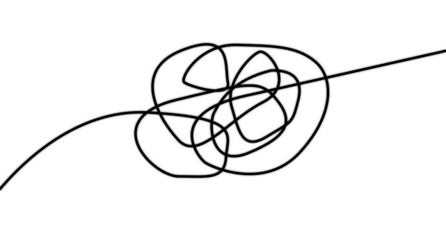 Minimalist line animation: solving a complex tangled knot into a straight line path abstract 4k Stock video.