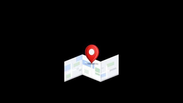 Red Location Pin Falling on Map with Bounce and Rotation Animation