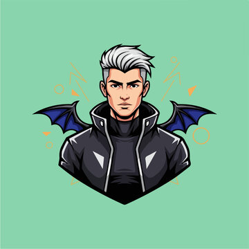 Anime style illustration of a handsome young man with white hair and demon wings.