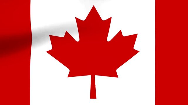 A waving flag of Canada featuring the iconic red maple leaf on a white and red background
