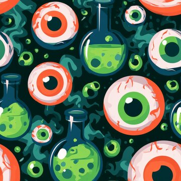 Seamless Halloween Eyeball and Green Potion Pattern