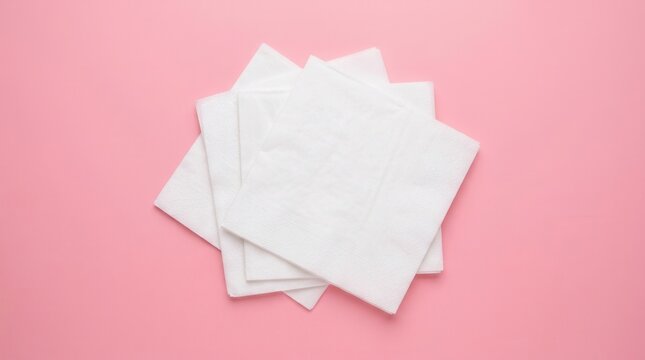 Pink background with white paper napkins in a close up view