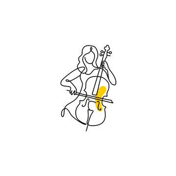 vector line illustration of a girl playing the cello