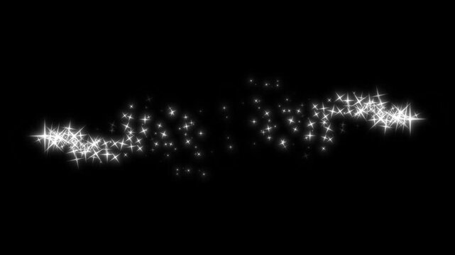 Glowing white starlight trail, magical glitter dust particles, elegant fairy sparkle swirl, luxury shimmering stars, cinematic light overlay, seamless motion graphics, black background. 4k animation