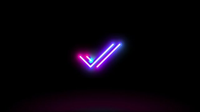 Glowing Neon Double Check Mark Animation with Cyan and Pink Light Gradient on Dark Background