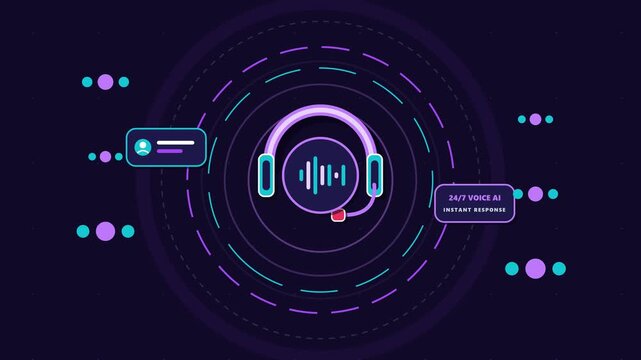 Futuristic headset icon with audio wave and hud interface animation