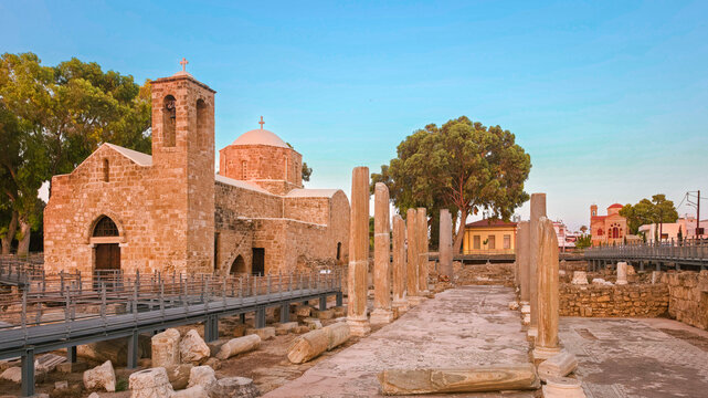 Historic Agia Kyriaki Chrysopolitissa church and ancient basilica ruins in Paphos.