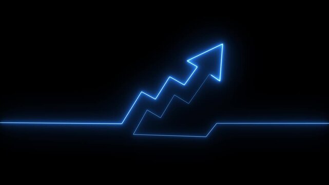 Abstract neon arrow business graph chart icon animation background.