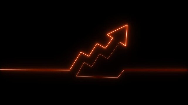 Abstract neon arrow business graph chart icon animation background.
