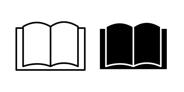 Open textbook icon black illustrations set