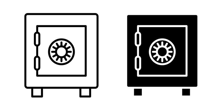 Safe locker icon black illustrations set