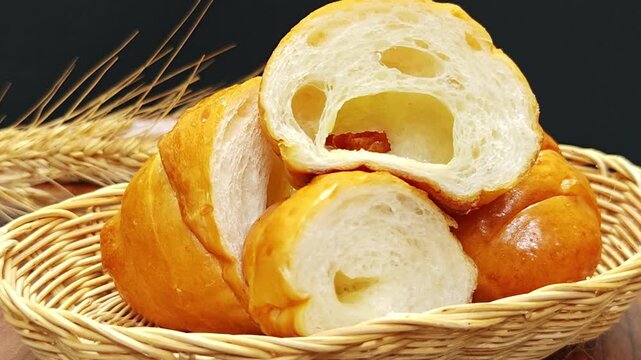 Sliced salt bread or Shinopan in a basket