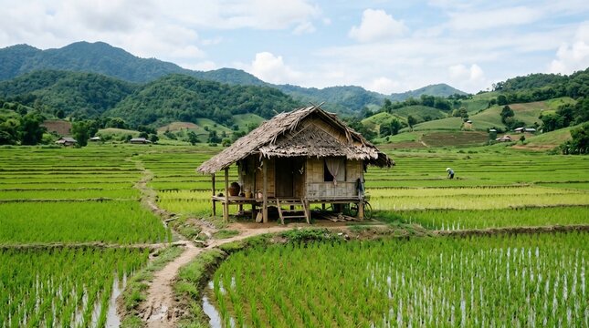 Rice field hut
