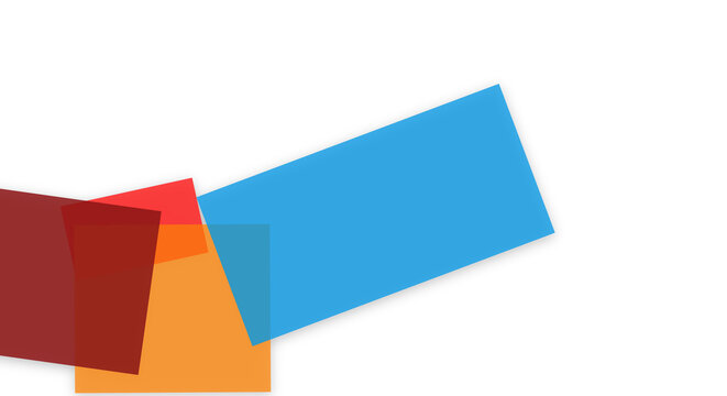 Modern abstract geometric element PNG. Overlapping rectangles, red, orange, blue colors, transparent layers. Minimalist dynamic composition for graphic design. Isolated transparent object.
