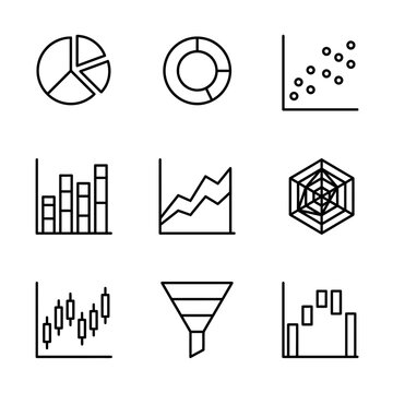 Business Data Analytics Icon Set, Financial Chart and Graph Vector Collection