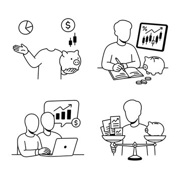 Financial Planning and Investment Line Art Icons Set for Business and Money Management