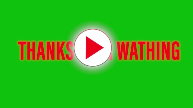 Thanks for watching text overlay with a play button icon on a green background. 4K video