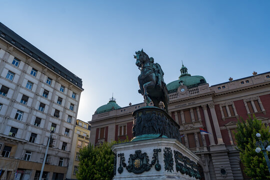 Prince Mihailo Monument and National Museum in Belgrade, Serbia