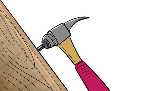 Animated vector illustration of a hand hammering a metal nail into a wooden board