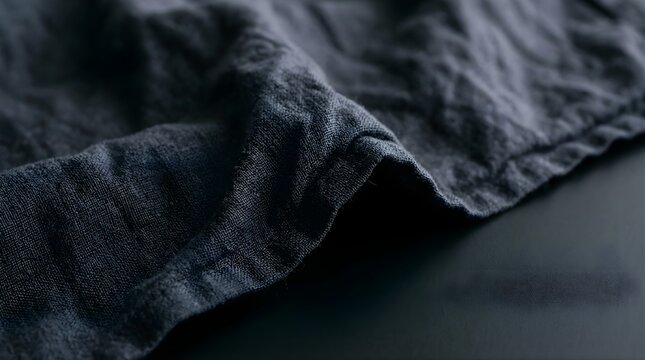 Dark charcoal grey linen fabric draped with soft shadows and texture