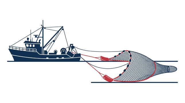 Fishing Trawler Deploying Trawl Net at Sea