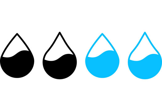 blue water drop icon set. liquid wave droplet hydration humidity oil level symbols
