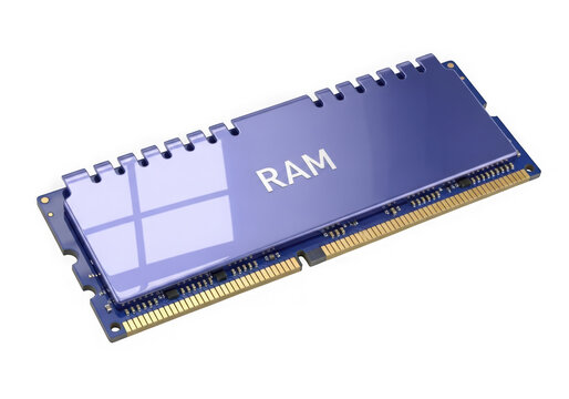 A single blue computer ram memory stick module for high speed hardware performance upgrade isolated on transparent background
