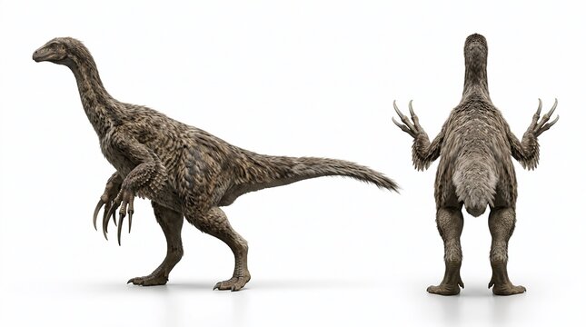 Therizinosaurus Dinosaur Model Side and Rear View Comparison Isolated on White Background for Educational Study and Paleontology Illustration Render
