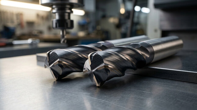 Precision Milling Tools on Metal Surface, CNC Machine Background