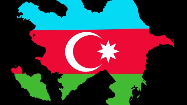 The map of azerbaijan filled with the national flag colors and symbols