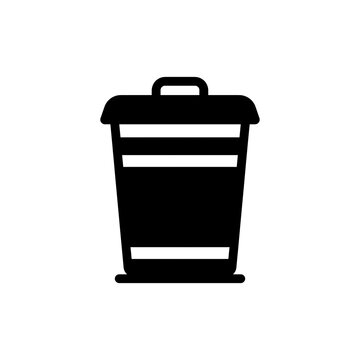 trash can icon, black trash can icon isolated on white background, black rubbish bin illustration isolated on white