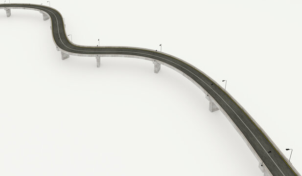 Curved elevated highway bridge 3D rendering